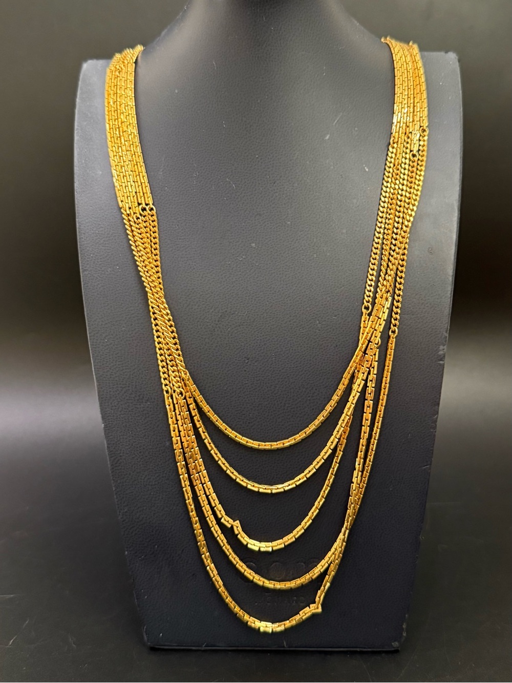 Vintage MONET Gold-tone Multistrand Five Graduated Draping Chain Necklace